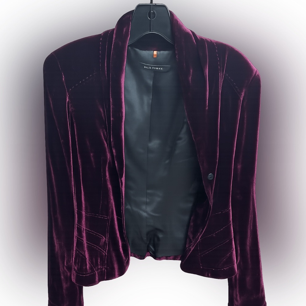 Elie Tahari Burgundy Velvet Blazer Jacket Luxe Tailored Size 2
